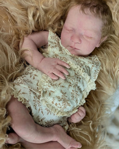 Silicone reborn baby doll with beautifully realistic hands and feet, showcasing lifelike skin texture, tiny nails, and delicate creases